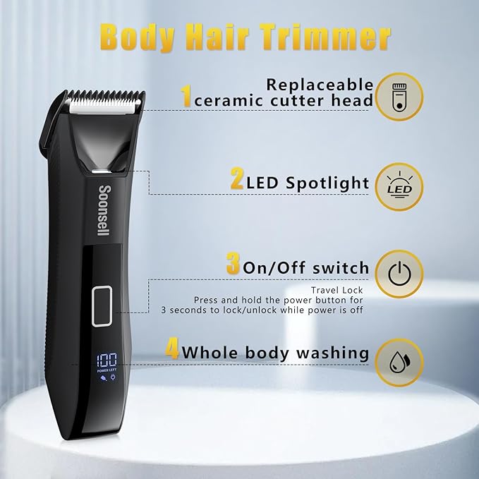 Manscape Beard Trimmer for Men, Groin & Body Hair Trimmer, Electric Shaver, Nose & Ear Hair Clippers, 4 in 1 Men's Grooming Kit, Waterproof Wet/Dry Groomer with Travel Case, LED Display