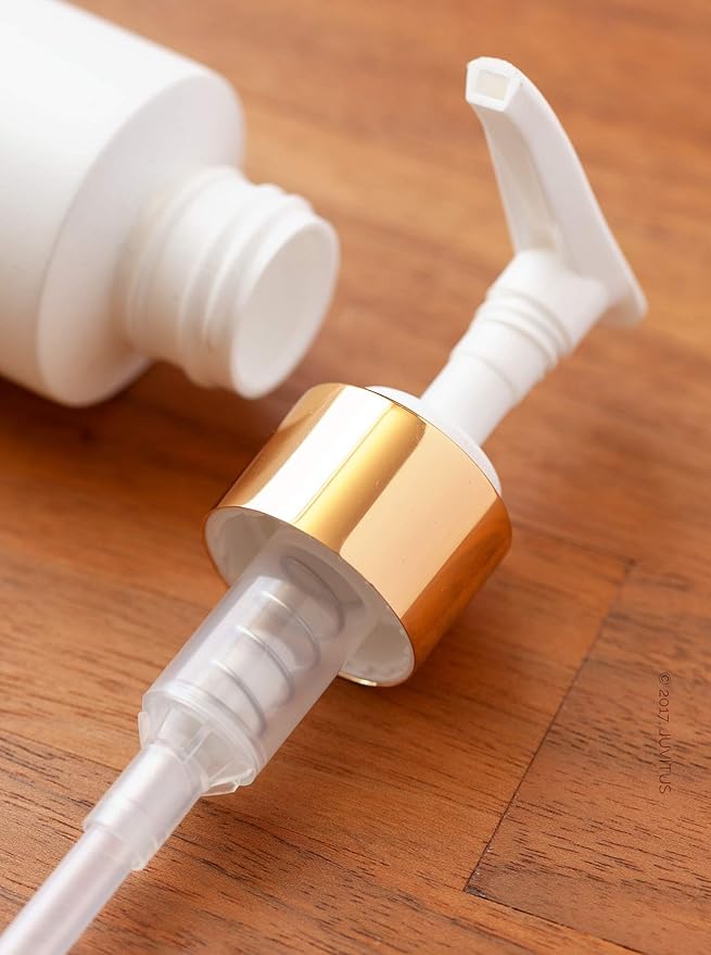 4 oz / 120 ml White Plastic HDPE Refillable Cylinder Squeeze Bottle with Gold Lotion Pump (12 Pack)