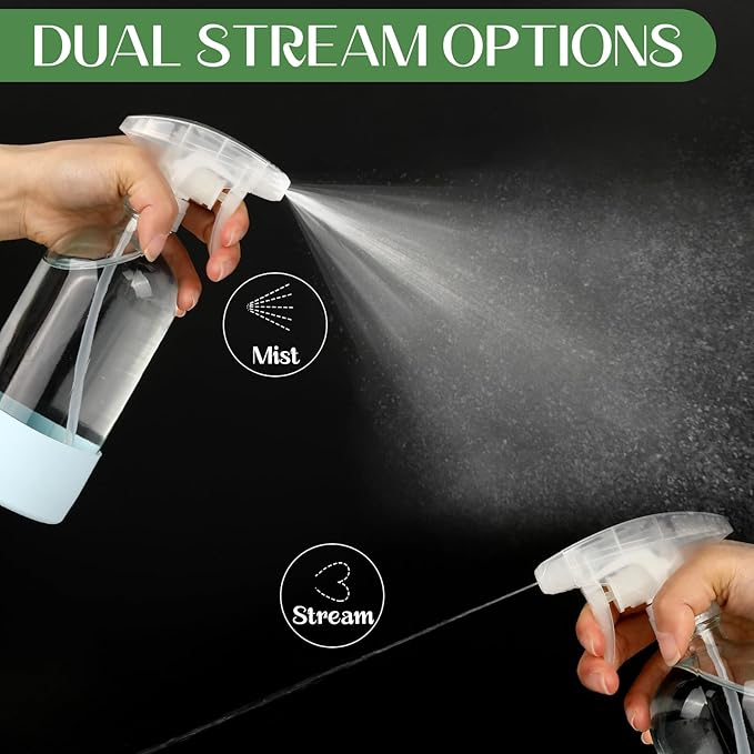 5 PACK/16 OZ Glass Spray Bottles with Upgraded Adjustable Spray Nozzle，Refillable Containers with Silicone Sleeve,Spray Bottle for Hair&Cleaning Solutions&Essential Oils-Pink Blue Gray Black White