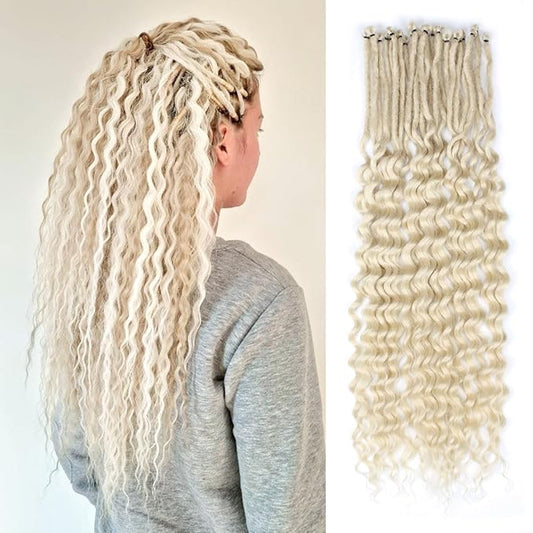 24 In 30 Strands Curly Dreadlock Extensions, 613 Blonde Synthetic Single Ended Dreads Extensions, 100% Handmade Dreads Hippie Style Dreadlocks for Woman