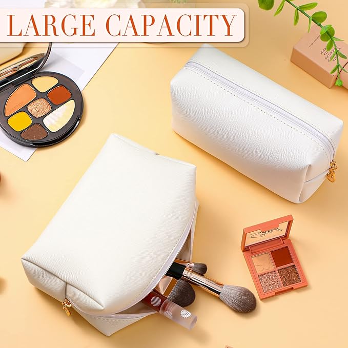 Sanwuta 9 Pcs Preppy Makeup Bag PU Leather Cosmetic Bag Makeup Pouch Plain Waterproof Toiletry Organizers for Traveling Preppy Travel Purse End of the Year Teacher Gifts Bulk(White)