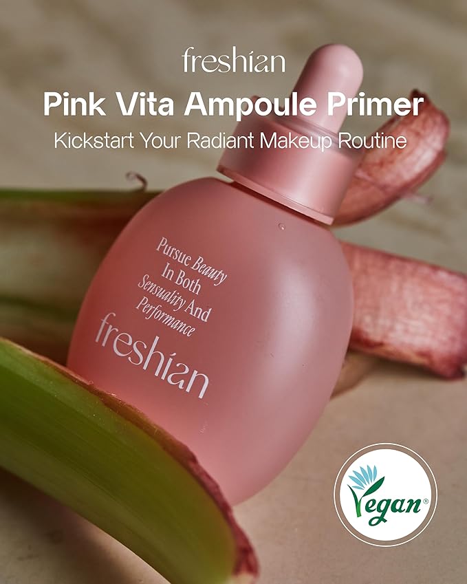 Vegan Pink Vitamin Ampoule Primer (1.35fl oz) - Liquid Moisturizing Makeup Base for Smooth, Glowing Skin, Korean Makeup Skin Care. Hyaluronic Acid, Madecassoside