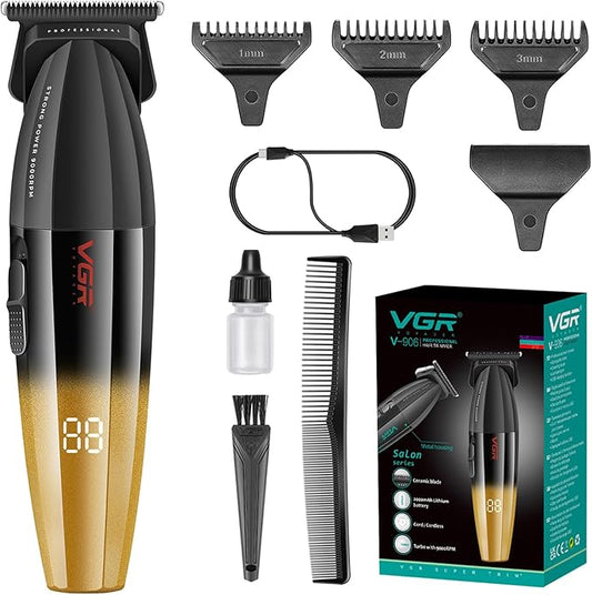 VGR 906 Fresh Fade Professional Hair Trimmer, 9000rpm Zero Gapped Beard Trimmer for Men, DLC T-Blade Cordless Hair Clipper for Barbers and USB Rechargeable, Gold