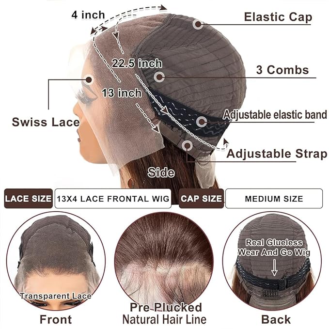 13x4 Lace Front Wigs Human Hair Pre Plucked Brazilian Unprocessed Straight Lace Frontal Wig with Baby Hair Chocolate Brown Colored Glueless Wigs for Women (Chocolate Brown,26 Inch)