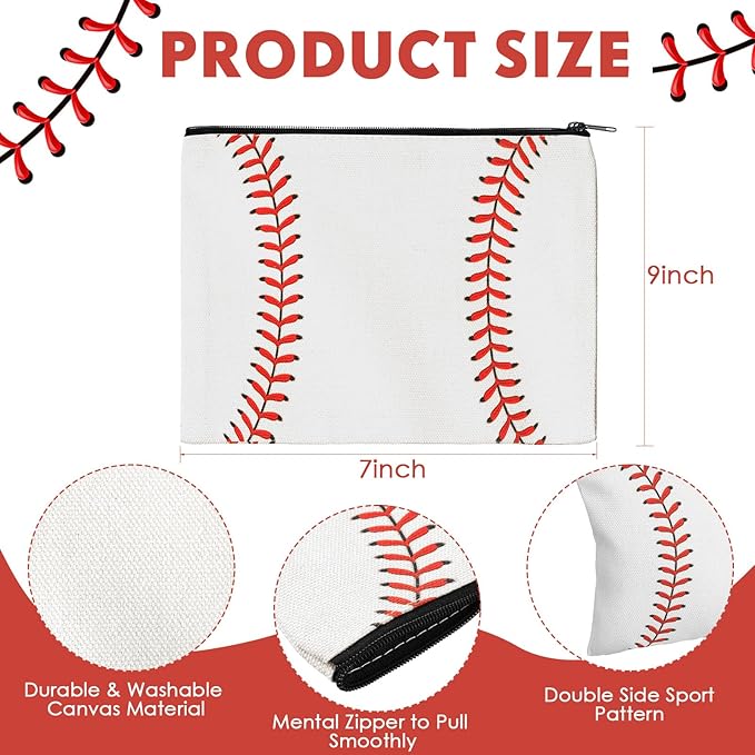 Eccliy 20 Pcs Baseball Makeup Bags Bulk Sport Team Gifts Baseball Cosmetic Bag Accessories for Women Toiletry Zipper Pouch Travel Canvas Gifts Stuff for Party Team Players Lover