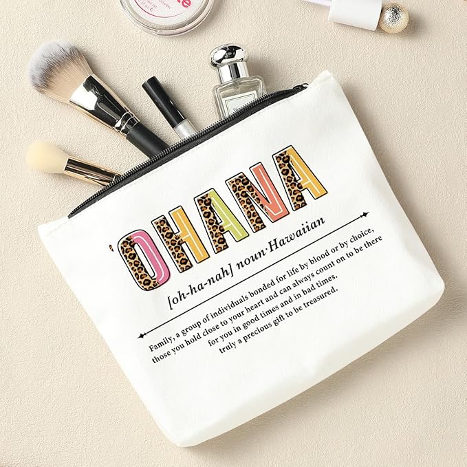 Inspirational Ohana Definition Gift, Motivational Makeup Bag Cosmetic Bag Hawaiian, Hawaiian Gift, Ohana Home Family Gifts, Birthday Friendship Gifts for Women Female Friend Sister Coworker