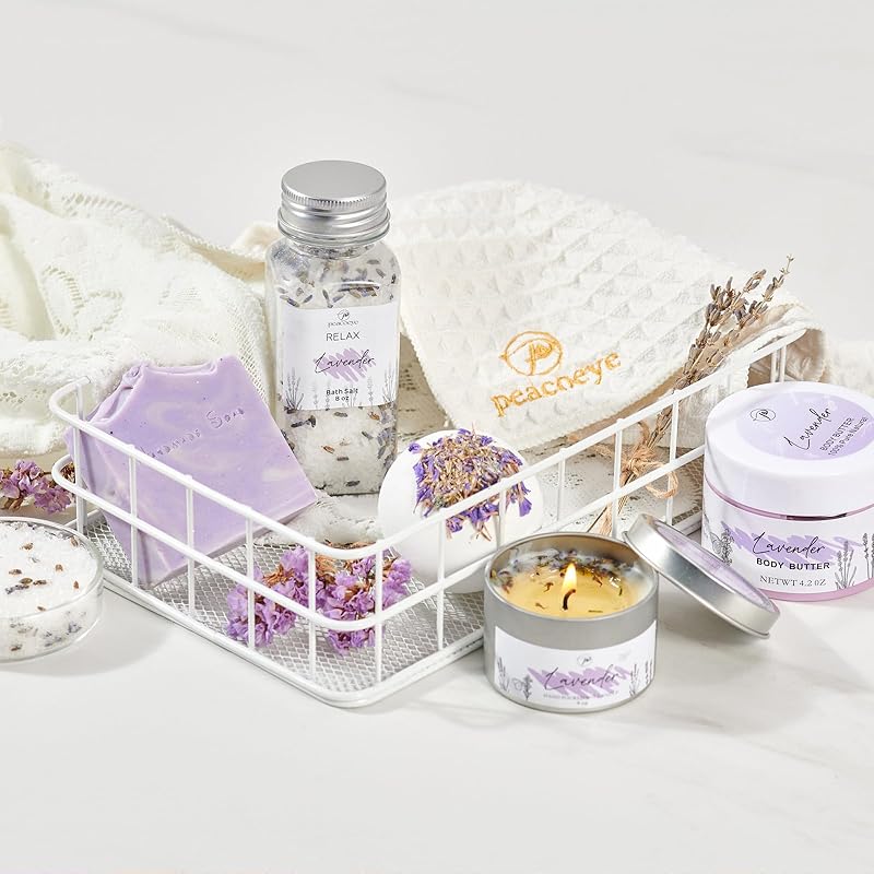 Birthday Gifts for Mom Mothers Day Gifts Women Spa Lavender Bath Gift Baskets Relaxing Self Care for Best Mother Wife Home Bath Kit Care Package Gift Ideas Thank You mom from Daughter Son
