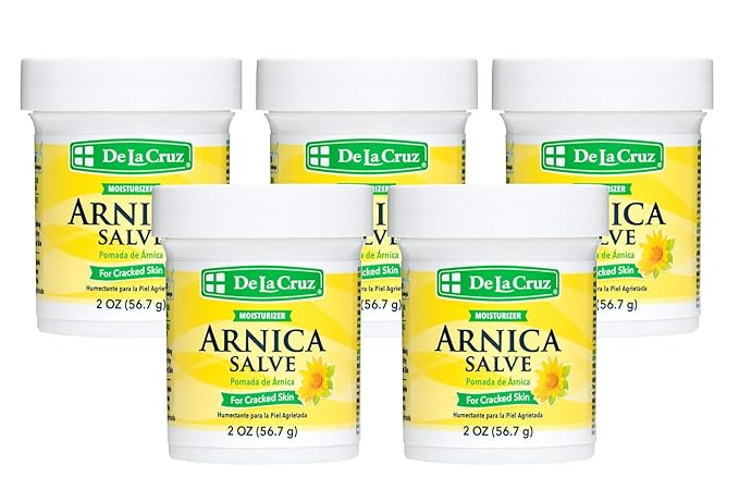 De La Cruz Arnica Salve, Foot Cream for Dry and Cracked Feet and Moisturizing Hand Salve for Dry Hands, 24 Hour Moisture for Dry and Rough Skin (2 Ounces - 5 Jars)