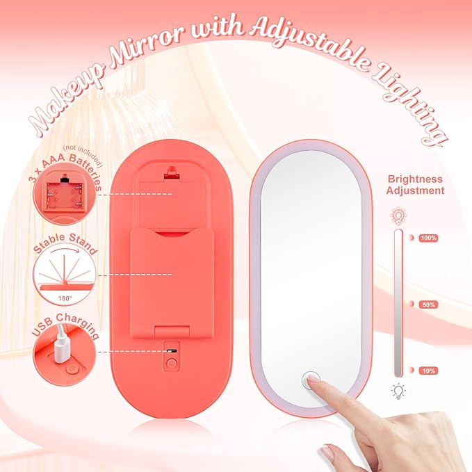 Color Nymph Makeup for Kids with LED Mirror, Make Up Set with Carrying Case for Beginners, Including 26-Color Face Palette Highlighter Lipgloss Eyeliner Dual-Ended Brush