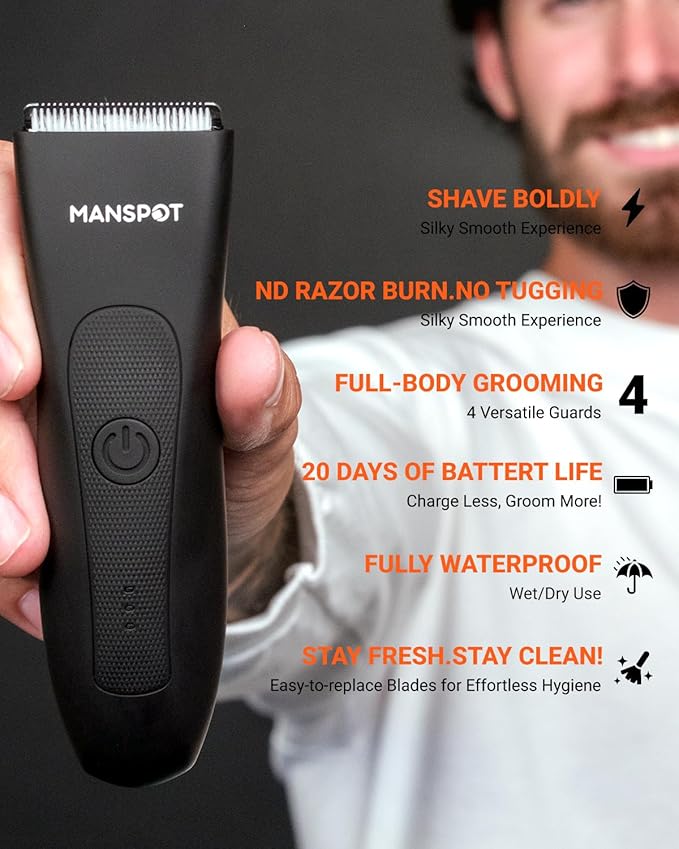 MANSPOT Manscape 2 in 1 Body Hair Trimmer Foil Shaver, Electric Ball Pubic Groin Hair Trimmer, Waterproof Wet/Dry Bikini Trimmer for Women with 4 Guard, 20 Days Shaving