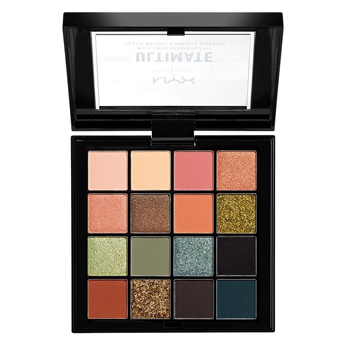 NYX Professional Makeup Ultimate Eye Shadow Palette, Pressed Pigments, Vegan Formula, 16 Shades, Matte, Satin, Metallic, Shade: Ultimate Utopia