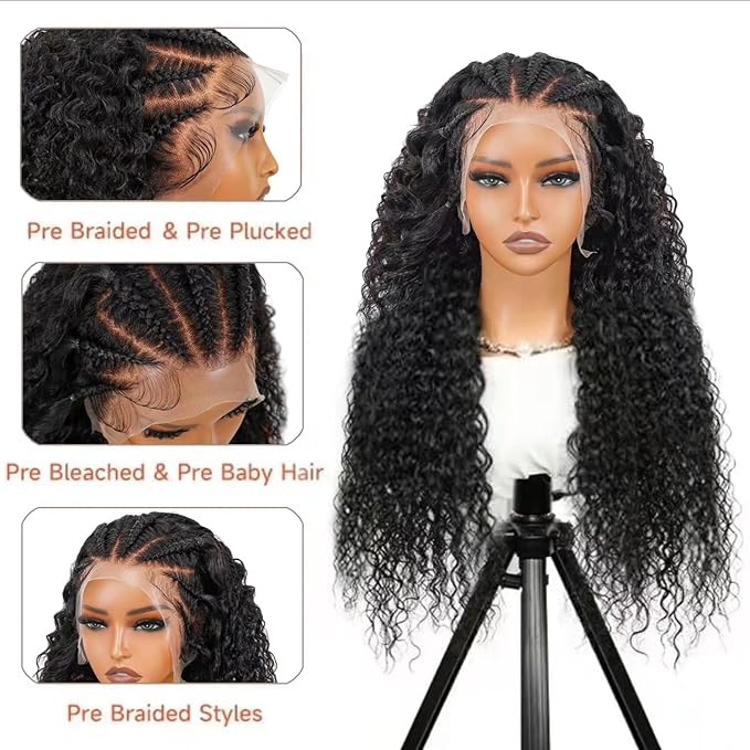 28inch Lace Front Wigs Human Hair 13X6 Curly Wigs Pre Plucked 200% Density HD Transparent Lace Frontal Braided Human Hair Wig Brazilian Deep Wave Lace Front Wigs with Baby Hair