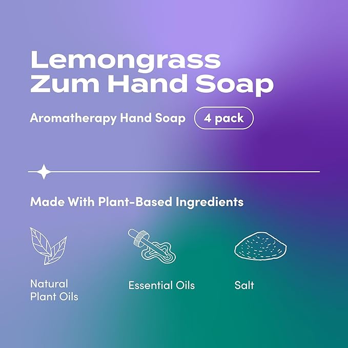 Zum Indigo Wild Hand Soap - Natural Liquid Hand Soap - for Bathroom & Kitchen - Lemongrass Scent - 12 oz (4 Pack)