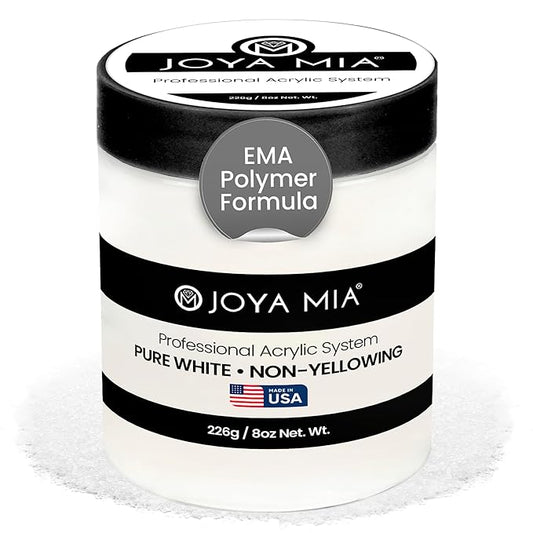 Joya Mia Acrylic Powder for Nails, MMA-Free, Super Adhesion Professional Powder for Flawless & Long-Lasting Nail Enhancements, Easy Application, Vibrant & Stunning Colors - Pure White, 8 oz