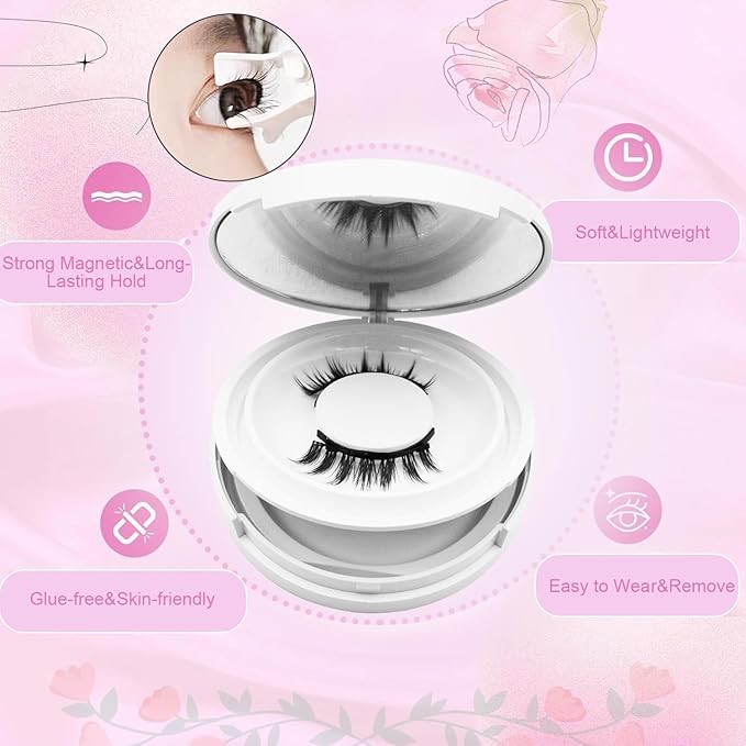 Ginani Magnetic Lashes,Ginani Magnet Lashes Kit,2025 New Magnetic Eyelashes with Applicator,Reusable No Glue Needed Soft Eyelashes Natural Look(Camellia+Simple)