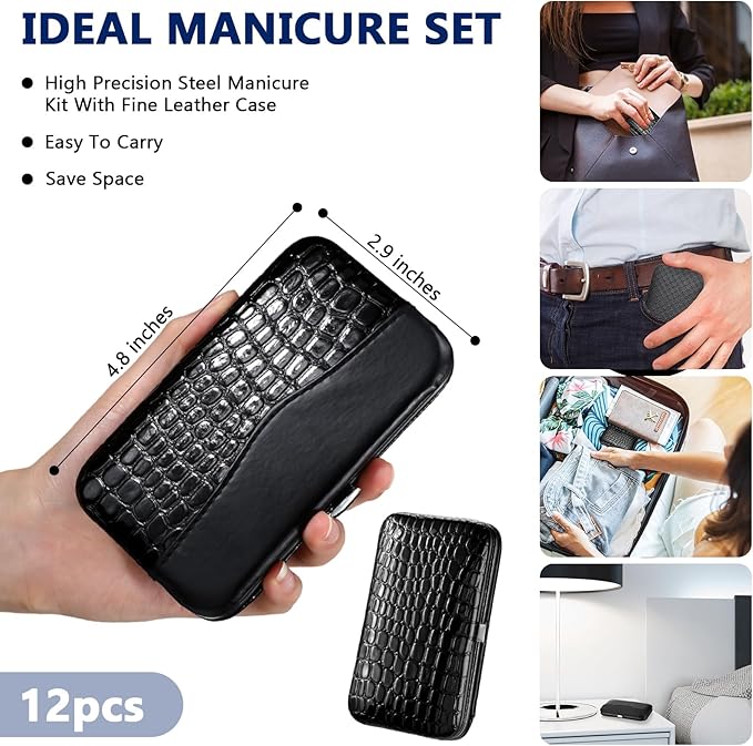 Geosar 12 Sets Manicure Set Nail Clippers Set Pedicure Kit 12 in 1 Stainless Steel Professional Grooming Kits Nail Care Tools with Travel Case for Men Women(Classic Style)