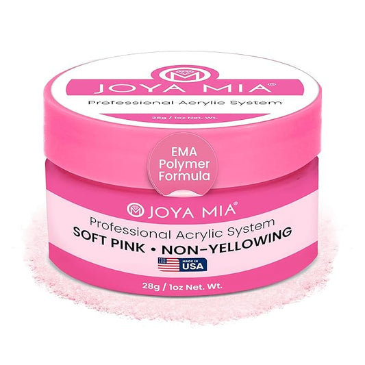 Joya Mia Acrylic Powder for Nails, MMA-Free, Super Adhesion Professional Powder for Flawless & Long-Lasting Nail Enhancements, Easy Application, Vibrant & Stunning Colors - Soft Pink, 1 oz