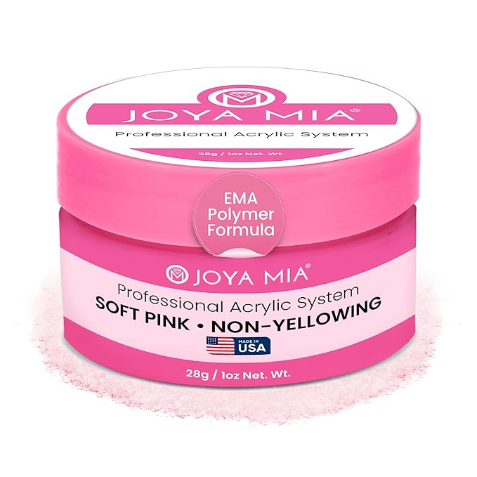 Joya Mia Acrylic Powder for Nails, MMA-Free, Super Adhesion Professional Powder for Flawless & Long-Lasting Nail Enhancements, Easy Application, Vibrant & Stunning Colors - Soft Pink, 1 oz