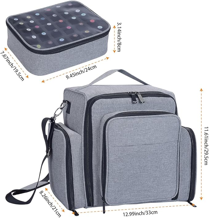 Nail Polish Organizer Case Holds 60 Bottles Portable Travel Storage Box with 2 Detachable Bags, Designed for Women's Nail Tools, Essential Oils and Cosmetics Sets Grey