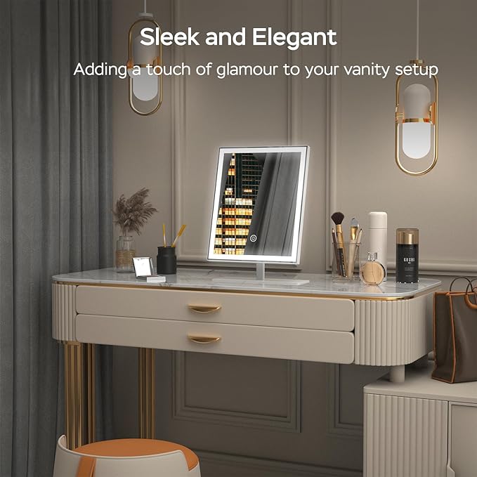 Vanity Mirror with Lights, Lighted Makeup Mirror with 3 Color Modes, Dimmable Light, Hollywood Vanity Makeup Mirror with Smart Touch Control, Gift for Teen Girl/Women (12in. White)