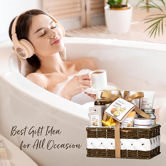 Beauty & Personal Care Set, Perfumes Bath Spa Gift Baskets 26 pcs for Women & Men Bath and Body Shower Bath Kit, Coconut & Honey Almond Pampering Large Luxury Home Spa Kit, Mother's Day Gifts for Mom