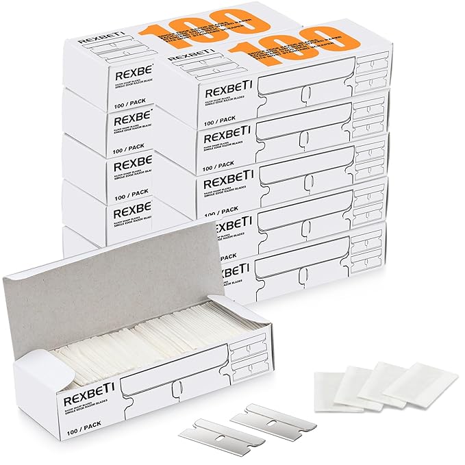 REXBETI 1000PCS Single Edge Razor Blades, Industrial Razor Blades, Box Cutter Replacement Blades, Glass Scraper Razor Blades