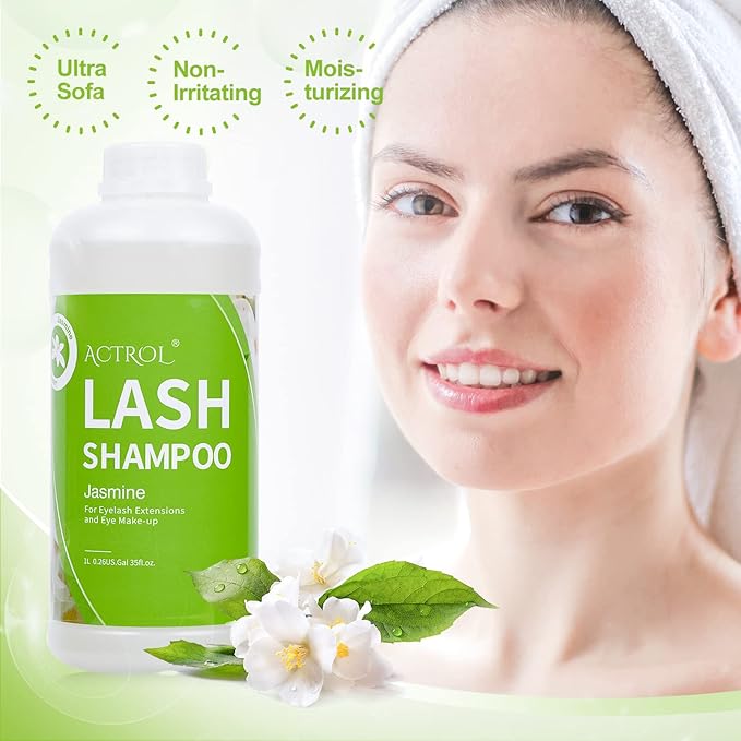 Eyelash Extension Cleanser Jasmine 1L Natural Lash Extension Shampoo Professional Eyelid Foaming Cleanser Paraben & Sulfate Free Non-lrritating with Salon and Home Care