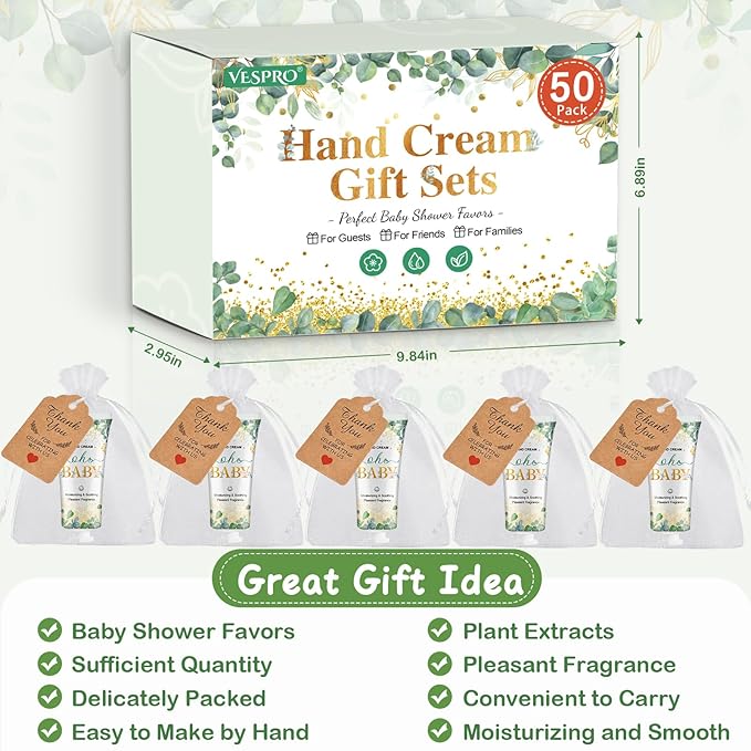50 Sets Baby Shower Hand Cream Bulk Gifts, Bridal Shower Favors and Baby Shower Favors for Guests with Thank You Card and Organza Gift Bags, Thank You Gifts for Women Coworkers (Oh Baby)