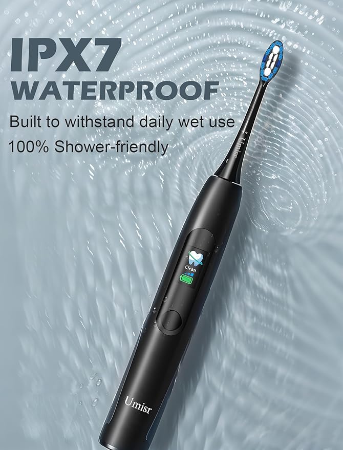 Electric Toothbrush for Adults - 90 Day Battery Life, Rechargeable Sonic Toothbrushes with Pressure Sensor, Smart Screen Travel Electric Toothbrush with Case, 5 Cleaning Modes & 3 Intensities Settings