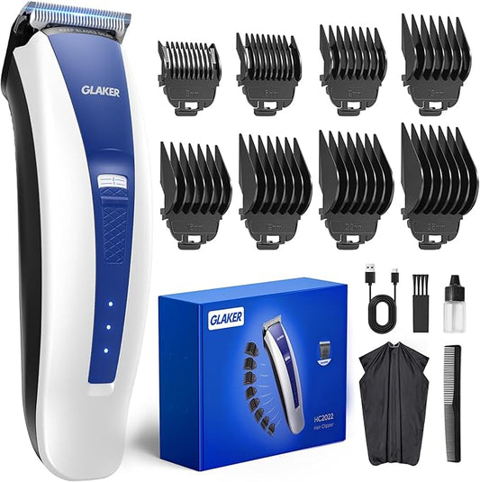 GLAKER Clippers for Hair Cutting - Cordless 2 in 1 Versatile Hair Trimmer with 10 Guards, Extra Detachable Blade & Turbo Motor, Professional Barber Kit for Barbershop, Ideal Gift for Men