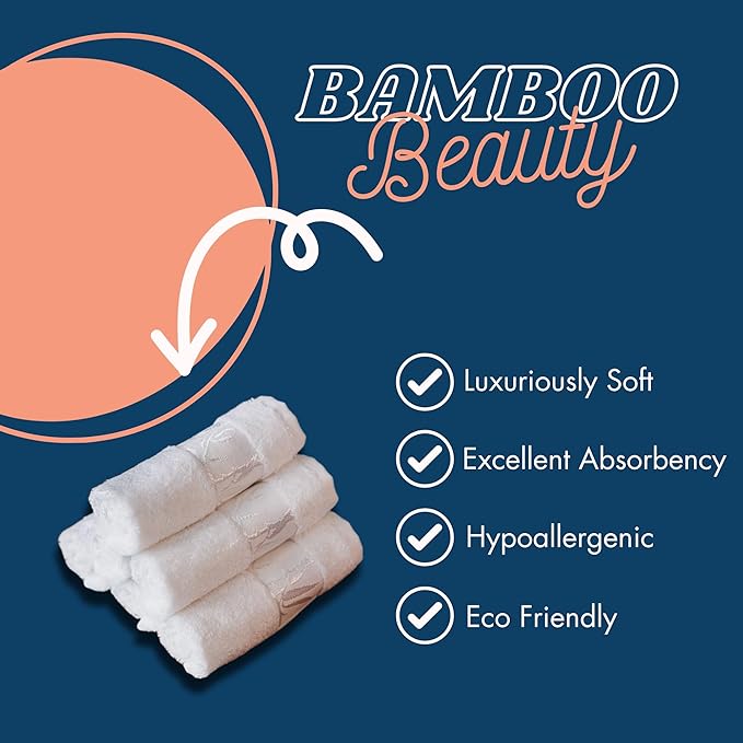 Set of 6 Luxury Wash Cloths for Your Face Viscose Bamboo & Turkish Cotton, White Wascloths