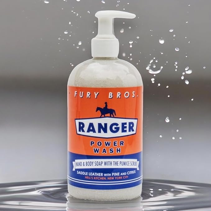 Premium Power Wash | Ranger | Saddle Leather Pine Citrus | Hand & Body Wash | Exfoliating Pumice | Moisturizing Aloe Vera | Highly Scented | Made in USA | 16 oz | Dad Men Bath