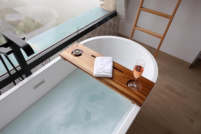 Superior Teak Bathtub Tray for Standard Tubs - Towel & Gift Box Bundle - Sustainable Minimalist Wood Bath Tray for Tub - Anti-Slip Bath Table Tray Bath Caddy 29 in.