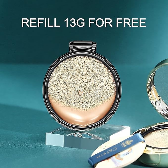 CATKIN 2Pcs Makeup Set Includes BB Cream Air Cushion Foundation C01 and C02 with Free Refill Moisturizing Natural Cover Concealer Long-lasting Makeup Oil Control Crossover Summer Palace