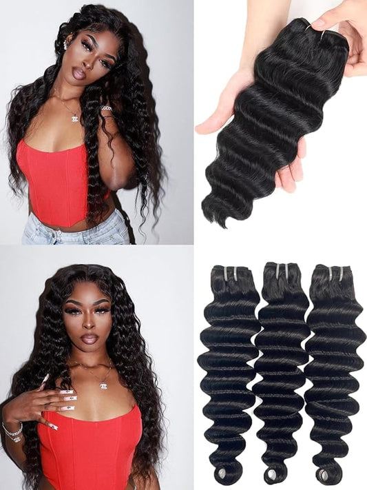 26 Inch Bundles Human Hair Brazilian Loose Deep Wave 3 Bundles 100% Unprocessed Virgin Hair Wet And Wavy Bundles Natural Color for Women（26 26 26 Inch）