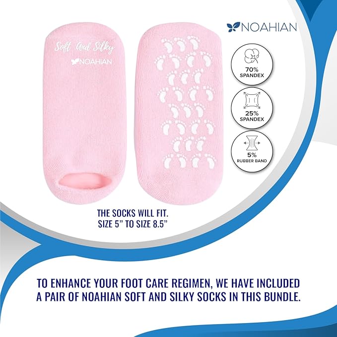 Pure Epsom Salt Foot Cream Gift Set (2 Pack, 8oz Each) - Foot Lotion with Shea Butter & Aloe Vera Essential Oils, Bundled with NOAHIAN Soft and Silky Gel Socks