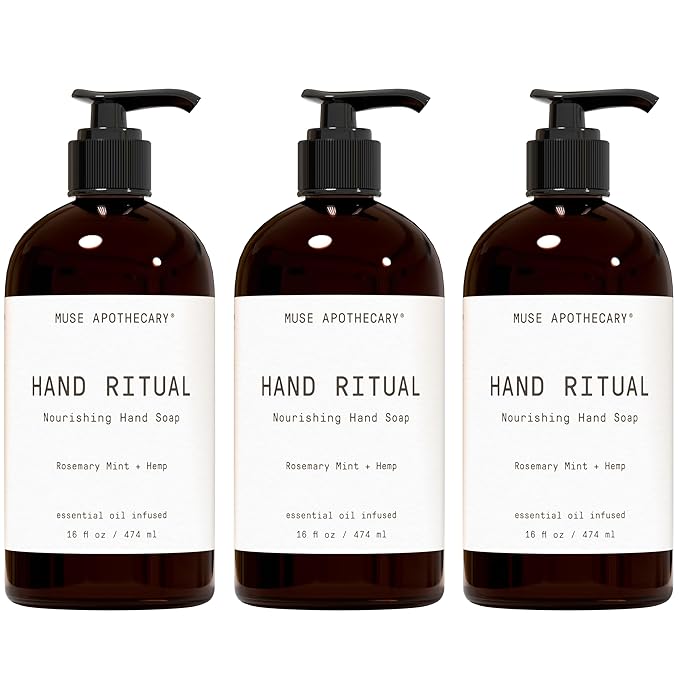 Muse Apothecary Hand Ritual - Aromatic and Nourishing Hand Soap, Infused with Natural Aromatherapy Essential Oils - USDA Certified Biobased - 16 oz, Rosemary Mint + Hemp, 3 Pack