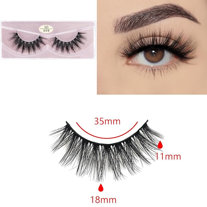 FARRED Wholesale Faux Mink Lashes 30 Pairs 3D A09 Medium Length Vegan Eyelashes Fluffy Volume Strip Lashes Bulk Fake Mixed Natural Look 3D False Eyelashes (3D A09)