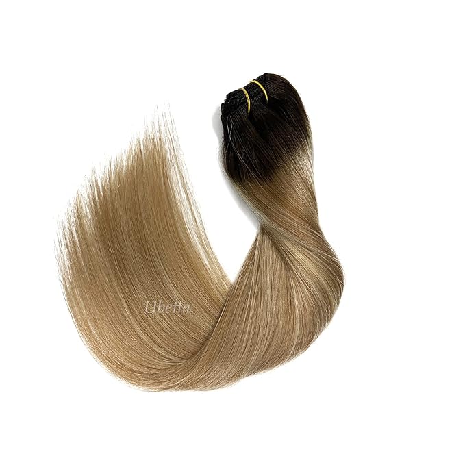 Sew in Hair Extensions Real Human Hair Bundles Ombre Brown Highlighted Blonde Weft Hair Extensions Human Hair Hand-Tied Weft Hair Extensions Human Hair 100G 16Inch Sew in Extensions for Women