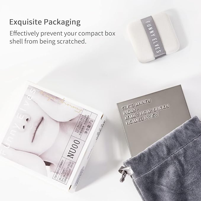 Funny Elves Pressed Powder Makeup Face Long Lasting Photosensitive Concealer Asian Skincare Cosmetics Smooth (NU00) 1 Count