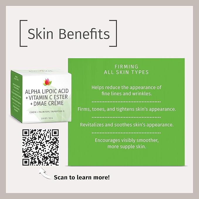 Reviva Labs DMAE Cream with Alpha Lipoic Acid, Vitamin C Ester - DMAE Lift and Firm Cream for Neck and Face - Skin Firming and Moisturizing Cream