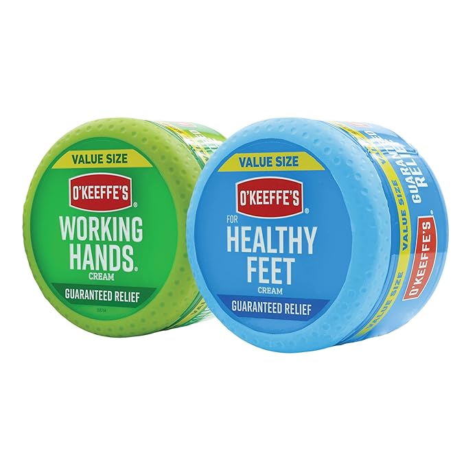 O'Keeffe's Working Hands Hand Cream, 6.8 oz Jar and Healthy Feet Foot Cream, 6.4 oz Jar - Repairing Skincare for Extremely Dry, Cracked Hands and Feet