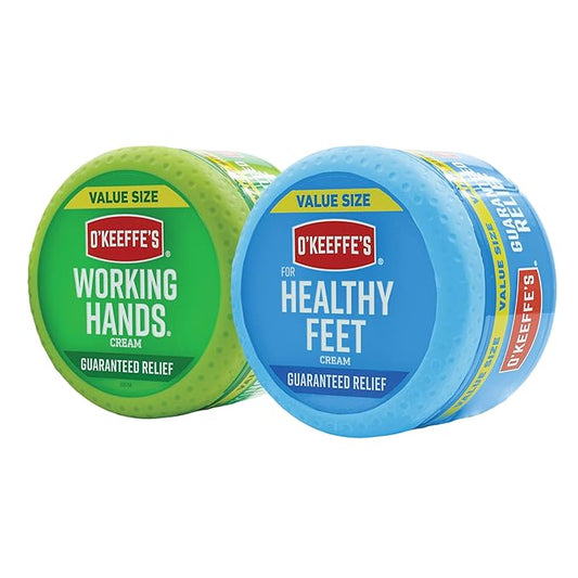 O'Keeffe's Working Hands Hand Cream, 6.8 oz Jar and Healthy Feet Foot Cream, 6.4 oz Jar - Repairing Skincare for Extremely Dry, Cracked Hands and Feet