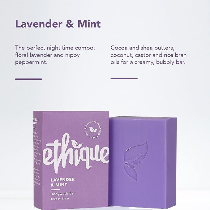 Ethique Refreshing Lavender & Peppermint Soap Bar - Body Wash for All Skin Types - Plastic-Free, Vegan, Cruelty-Free, Eco-Friendly, 4.23 oz (Pack of 2)