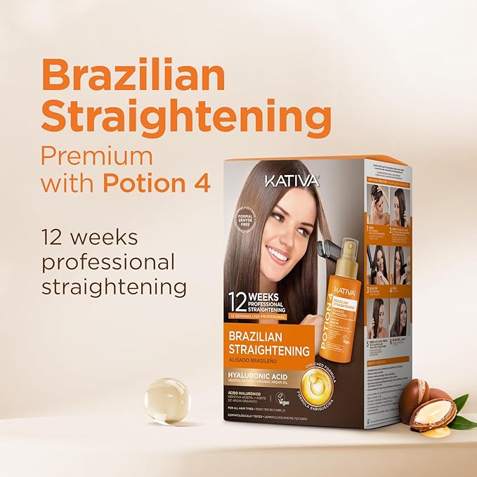 Kativa Brazilian Keratin Straightening Treatment at Home with Hyaluronic Acid and Premium Serum | Keratin