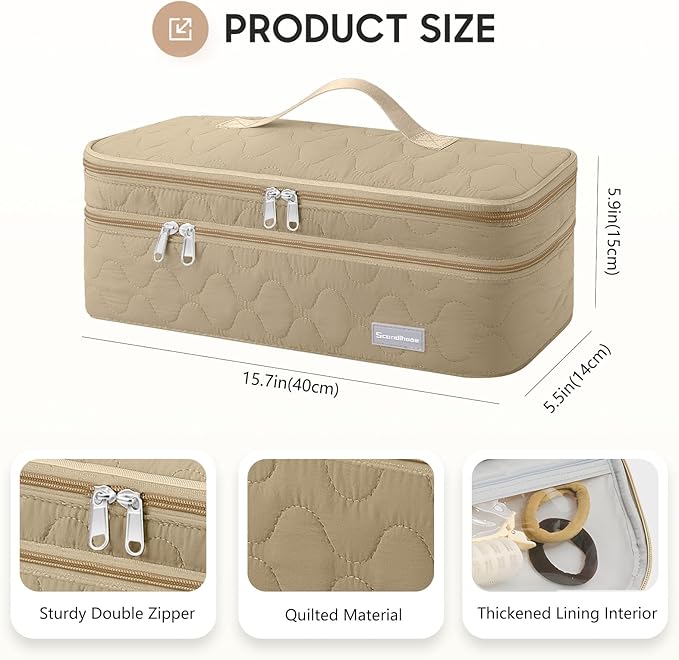 Dual Layer Travel Carrying Case, Quilted Shark Flexstyle Carrying Case for Revlon One-Step Hair Dryer/Hot Tool/Styler/Stylist, Compatible with Shark FlexStyle Attachments (Bag Only) Khaki