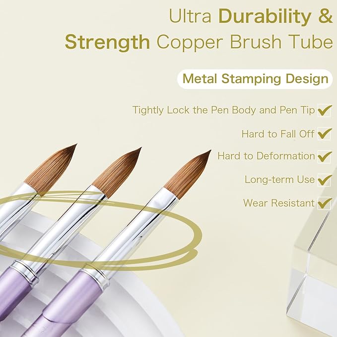 6Pcs Acrylic Nail Brushes Set, Kolinsky Acrylic Nail Art Brush, Art Design & Polish Mistake Cleaning Manicure Tools for Women Acrylic Application (Size 2 6 8 12 14 16), Yellow