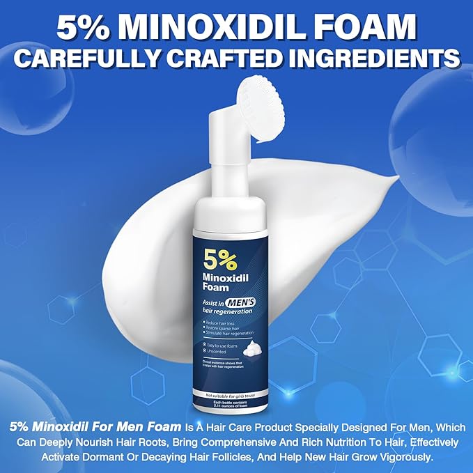 5% Minoxidil Foam for Men Hair Growth Foam Suitable for Hair Thinning Receding Hairline and Hair Loss to Hair Regrowth Get Thicker Fuller Hair 3 Bottles 2.11 Ounces Each