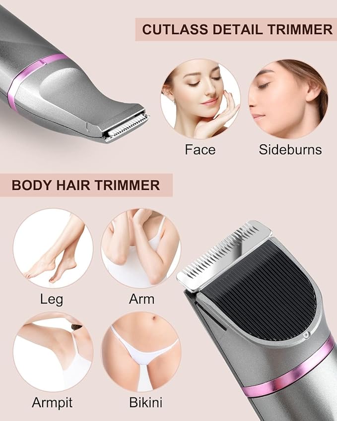 Hair Trimmer for Women Waterproof Bikini Trimmer Electric Shaver for Pubic Hair Legs Arms Removal Personal Trimmer with Snap-in Ceramic Blades IP7X Washable Head,Wet and Dry Use