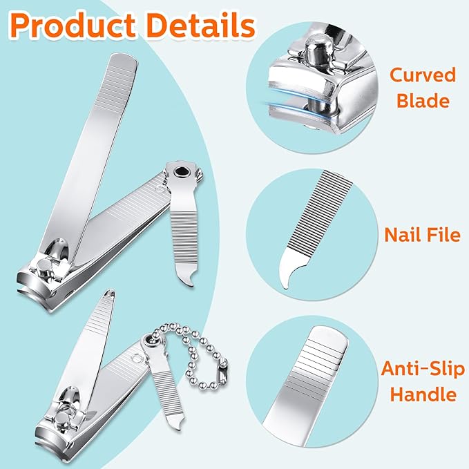 Lasnten 60 Pcs Nail Clipper Set Stainless Steel Fingernail and Toenail Clippers Individually Wrapped Nail Cutters Bulk, Large and Small